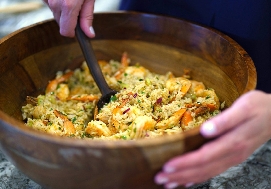 Organic Rice Salad with Spicy King Prawns