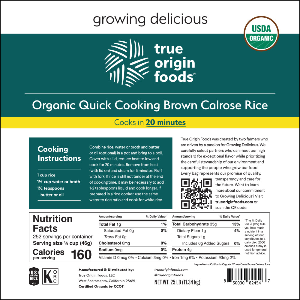 Organic Quick Cooking Brown Calrose Rice