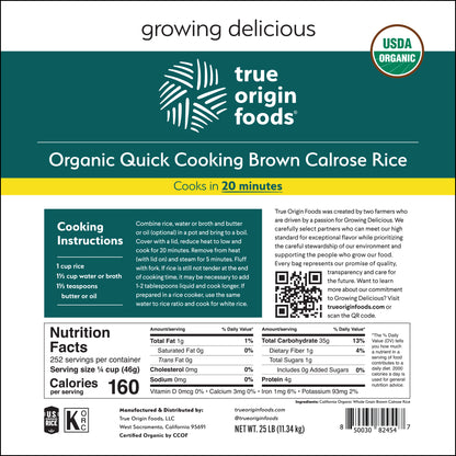 Organic Quick Cooking Brown Calrose Rice